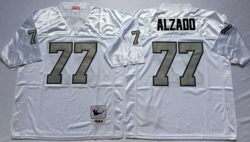 Raiders 77 Lyle Alzado White Silver M&N Throwback Jersey->nfl m&n throwback->NFL Jersey